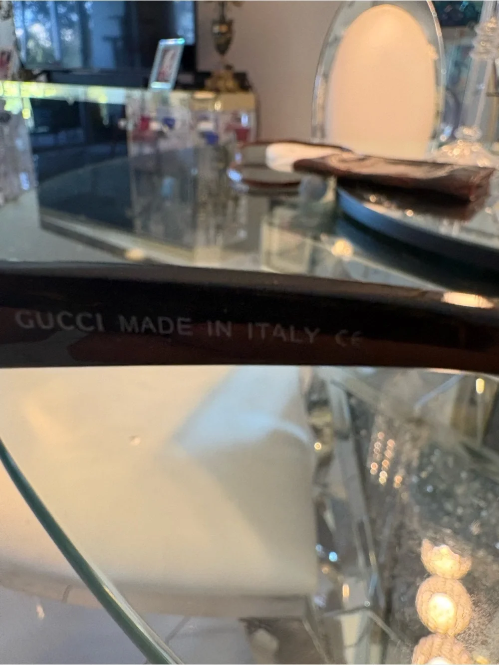 Gucci Black Sunglasses with Gold-Tone GG and Green-Red Web